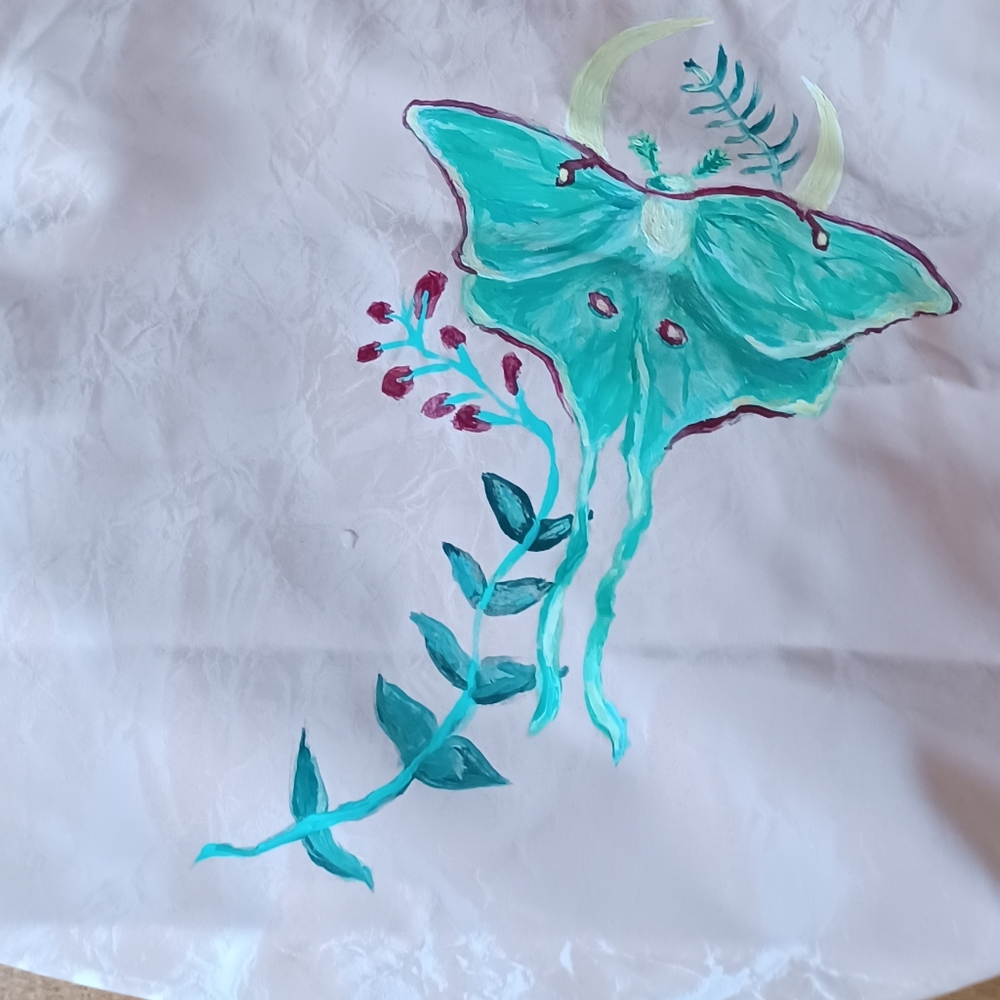 One of a kind handpainted luna moth bag - Picture 2 of 4
